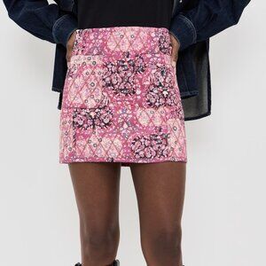 NWT Free People Darla Quilted Mini Skirt in Rose Sweethearts Combo Tapestry